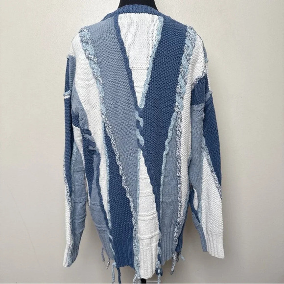 Funsport Womens Large Chunky Blue White Color Mix Ramie Sweater - Picture 3 of 16